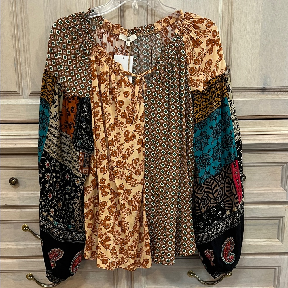 NWT Easel Multicolor Patchwork Blouse